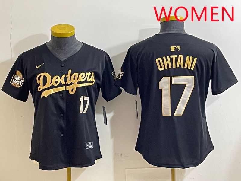 Women Los Angeles Dodgers #17 Ohtani Black Gold Nike 2025 MLB Jersey style 4284->women mlb jersey->Women Jersey